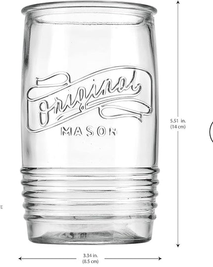 Glaver's Glass Tumbler Drinking Glasses Set of 4 – Genuine Artisan-Made Vintage Italian Original Mason – Elegant 20 Oz Clear Tumbler Glassware Set for Refreshing Drinks, Beverages, Iced Tea.