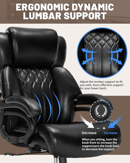 800lbs Executive Office Chair with resistance band, Big and Tall Desk Chair with Lumbar Support, Computer Office Chairs for Heavy People,Desk Chairs with Pocket Spring Cushion,Dual Rubber Wheel