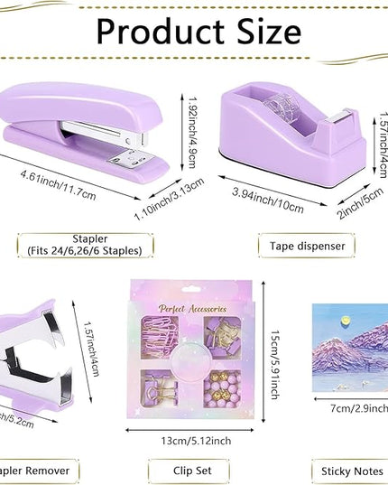 Office Supplies,Desk Accessories,Stapler and Tape Dispenser Set,1000 Staples,Staple Remover,Pen Holder,Folding Phone Holder,Journal Notebook,Ballpoint Pen,Scissor,Ruler,Clear Tape,Sticky Notes,Ect