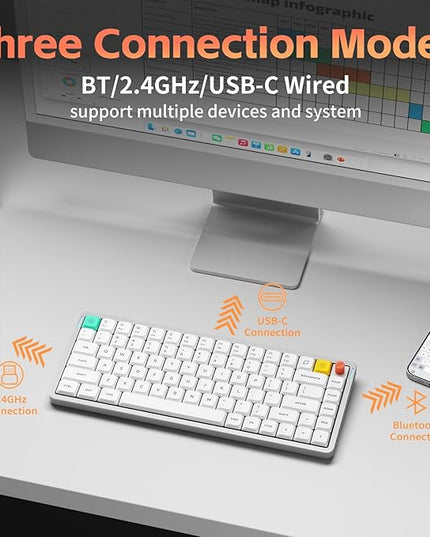 nuphy Air75 V3 Hot Swappable Wireless Mechanical Keyboard, 84 Keys 75% Custom Low Profile Keyboard with Knob, RGB Backlit, Gasket Mounted, Support Bluetooth/2.4GHz/USB-C,White-Brown Nano