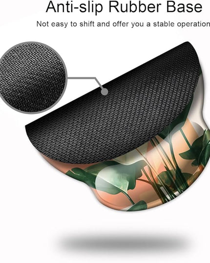 Ergonomic Mouse Pad with Wrist Support,Mouse Pad with Wrist Rest and Coaster Set,Office Supplies Non-Slip Mouse Pads for Desk, Non-Slip Comfortable,Tropical Plants