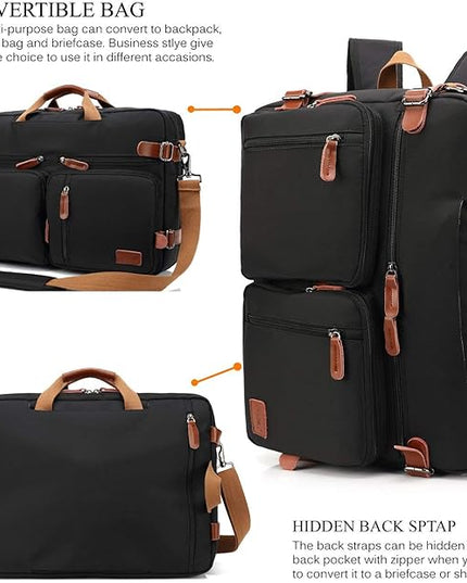 CoolBELL Convertible Backpack Messenger Shoulder Bag Laptop Case Handbag Business Briefcase Multi-Functional Travel Rucksack Fits 17.3 Inch Laptop for Men/Women (Black)