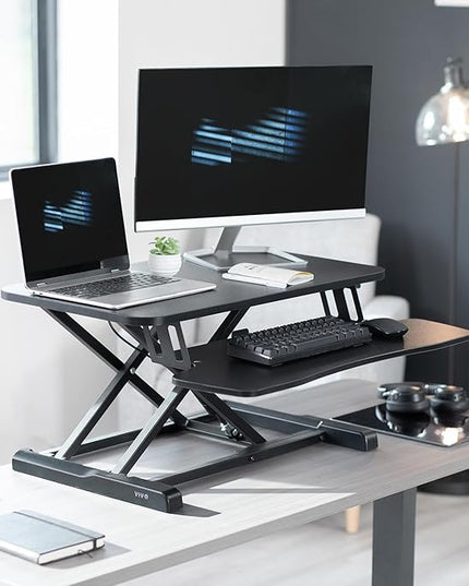 VIVO 28 inch Desk Converter, K Series, Height Adjustable Sit to Stand Riser, Dual Monitor and Laptop Workstation with Keyboard Tray, Black, DESK-V028KB