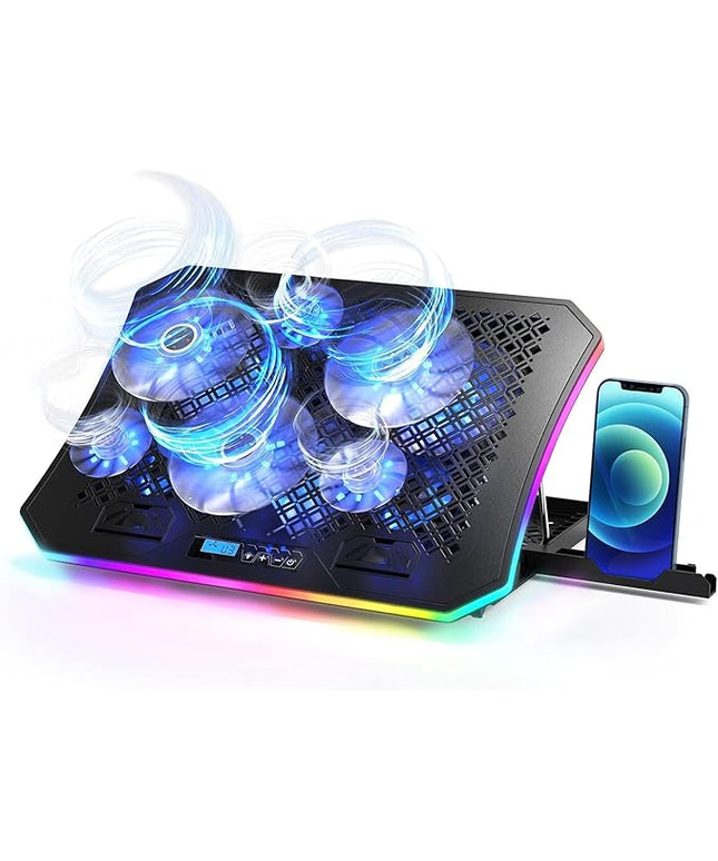 KeiBn Upgarde Laptop Cooling Pad, RGB Lights Laptop Cooler 6 Fans for 15.6-17.3 Inch Laptops, 7 Height Stands, 10 Modes Light, 2 USB Ports, Desk or Lap Use (A8,Blue)