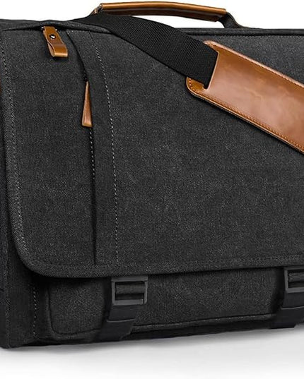 ESTARER Men's Messenger Bag 17.3 Inch Upgraded, Water-resistant Canvas Laptop Bag, Computer Shoulder Bag for College Travel Work, Dark Grey