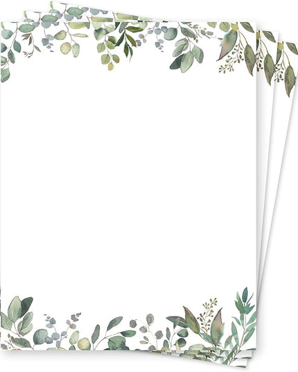 Leaf Theme Paper Stationery, Greenery Letterhead Paper 8.5 x 11 Inches, 50 Sheets, Elegant Writing Paper, Pretty Stationary Paper, Decorative Printer Paper