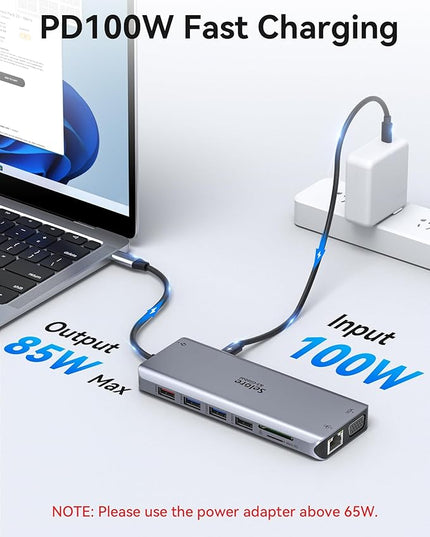 Selore USB C Docking Station Dual Monitor,LaptopDocking Station,14 in 1 Docking Station 3 Monitors with 2 HDMI,VGA,10G USB A/C,100W PD,6 USB A/C Ports,USB C Hub Multiport Adapter for Windows Laptop