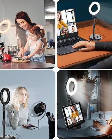 Desk Ring Light with Telescopic Stand, Travel Desktop Hola Light for Phone Selfie Laptop Zoom Video Calls Makeup Tiktok Reels Live Streaming