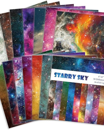Origami Paper Kit 50 Sheets 70GSM 6 Inch Square Double Sided Color 50 Vivid Japanese Washi Chiyo Colors for Hand Crafts Origami Paper Arts Creativity.Galaxy