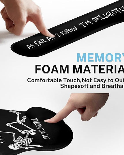 Britimes Skull Skeleton Black Ergonomic Mouse Pad Set with Wrist Rest Non-Slip Rubber Base Wrist Cushion Support and Coasters Mousepad with Wrist Support for Computer Keyboard and Desk
