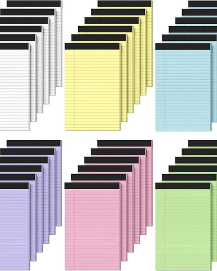 36 Pack Note Pads 5x8, Narrow Ruled Legal Pad, Multicolor Small Writing Pads, 30 Sheet/notepad,Colored Legal Pads, Pink Lined Notepad, Purple Notepads, Perforated Lined Note Pads for Study,Office,Home