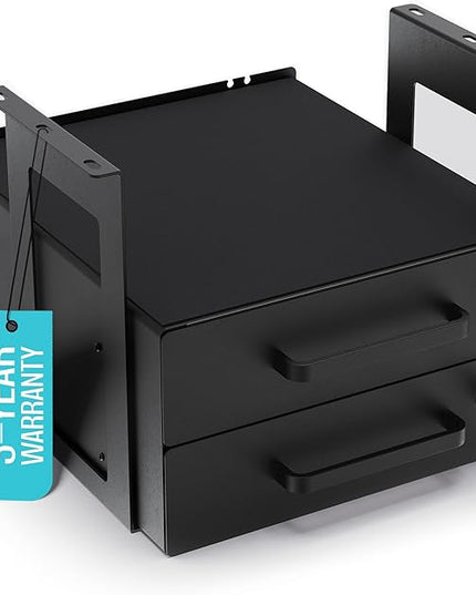 Under Desk Drawer Slide-Out – Lockable Metal Storage Drawers with Cable Management for Office & Home (Double, Bracketed)