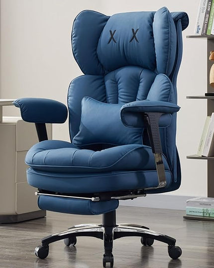 Efomao Big and Tall Office Chair with Footrest – High Back Computer Chair with Adjustable Armrests，Executive Office Chair with Wide Seat, Modern Desk Chair for Home Office, Gaming, or Study, Blue