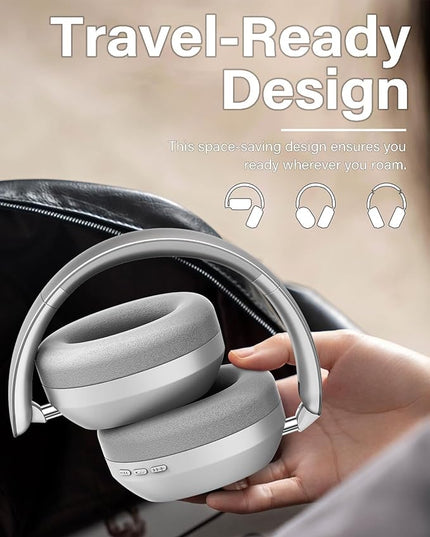 Wentronic Y05 Bluetooth Headphones Wireless Over Ear Noise Cancelling with Microphone 48 Hours Playtime, High Sound Quality Foldable Soft Earpads Headphones for Travel-Silver