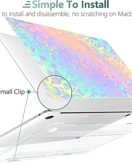 DONGKE Compatible with MacBook Pro 13 inch Case 2024 2023-2020 Release A2338 M2/M1 A2251 A2289 with Retina Display & Touch ID, Plastic Hard Shell & Keyboard Cover & Screen Film - Leopard Print