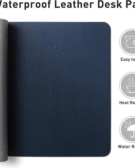 Aothia Leather Desk Pad Protector, Mouse Pad, Office Desk Mat, Non-Slip PU Leather Desk Blotter, Laptop Desk Pad, Waterproof Desk Writing Pad for Office and Home(Dark Blue,31.5" x 15.7")