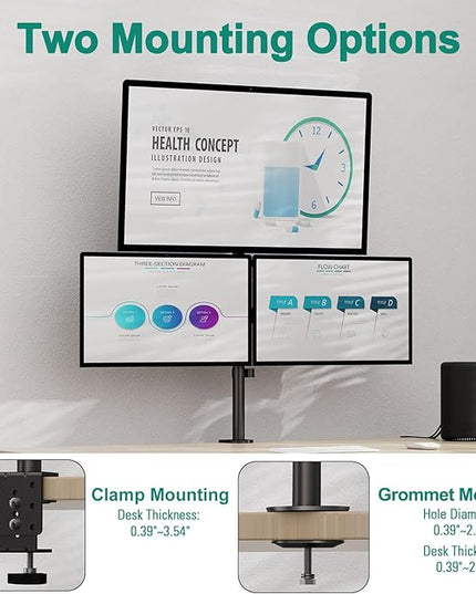 Triple Monitor Stand, Desk Mount for Three Screens up to 32 Inch, Stacked Monitor Arm for 3 Monitors Max 17.6lbs per Arm, Height Adjustable, Tilt, Swivel VESA Mount 75/100x100mm