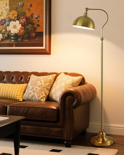 Bright LED Gold Reading Floor Lamp with Remote Control and Bluetooth Dimming,Living Room Bedroom Bedside Office Study Library Adjustable Standing Tall Lights, Unique Modern Brass Home Decor Essentials
