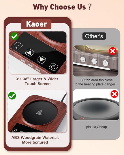 Kaoer Mug Warmer, Cup Warmer for Desk with 15oz Coffee Mug, 36W Electric Coffee Cup Warmer with Auto Shut Off, 9 Temperature Setting Smart Cup Warmer for Heating Coffee, Milk, Beverage, Candle Jar