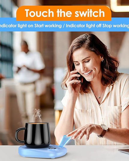 KitchekShop Coffee Mug Warmer - Fastest Heating & Highest Temperature, Coffee Cup Warmer for Desk Auto Shut Off, 4 Temp Settings & 1-12H Timer, Smart Electric Beverage Warmer for Coffee, Tea (Blue)