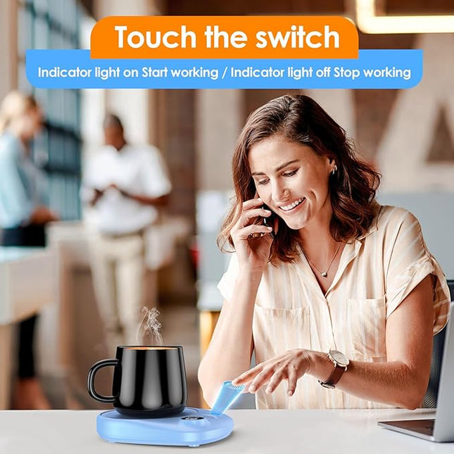 KitchekShop Coffee Mug Warmer - Fastest Heating & Highest Temperature, Coffee Cup Warmer for Desk Auto Shut Off, 4 Temp Settings & 1-12H Timer, Smart Electric Beverage Warmer for Coffee, Tea (Blue)