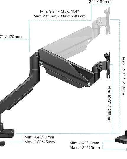 ARES WING Ultrawide Monitor Arm, Heavy Duty Single Monitor Mount for 13"-49" Curved Screens, Adjustable Stand for Desk with C-clamp & Grommet Base up to 40 LBS, Black