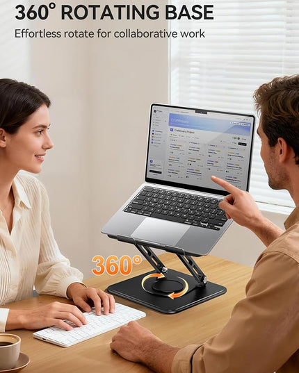 tounee Laptop Stand for Desk, Adjustable Computer Stand Holder with 360° Rotating Base, Ergonomic Laptop Riser Compatible with MacBook Pro Air, All Laptops 10-16"-Black