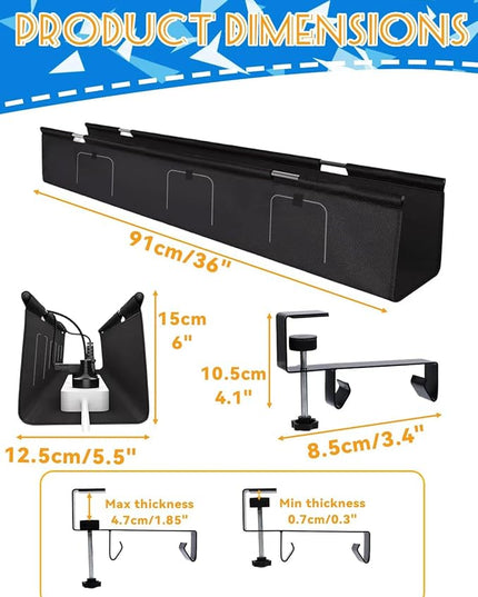 No Drill Under Desk Cable Management Tray - 36" Under Desk Cord Organizer,Clamp/Screw Mount Cable Management, Premium Fabric Cord Hider for Wire Organizer for Office, Home