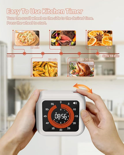 Digital Visual Timer - Max 11H 59M Rechargeable Countdown Timer with VA Display, Clear Digits, Adjustable Volume and Brightness, Magnetic Digital Timer for Kitchen, Classroom, Office (White)