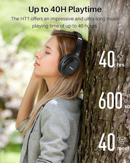 TOZO Hybrid Active Noise Cancelling Headphones, Wireless Over Ear Bluetooth Headset, 40H Playtime, Hi-Res Audio Custom EQ via App Deep Bass Comfort Fit Ear Cups, for Home Office Travel Black