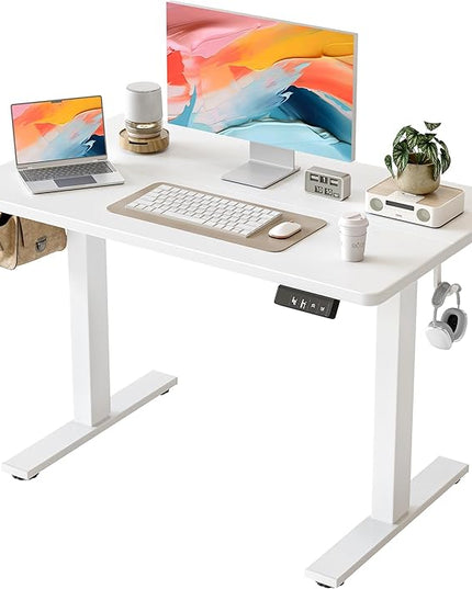TIQLAB Height Adjustable Electric Standing Desk, 40 x 24 inch, Sit Stand Up Desk, Splice Board, Computer Home Office Desk, White Top