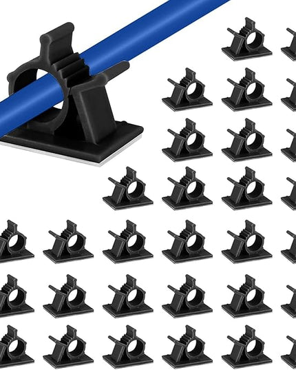 Viaky 30 Black Adjustable Cable Clips, Reusable Buckle Self-Adhesive Wiring Fixing Nylon Bracket Wire Management Suitable for 0.3 Inch Diameter(8mm) Cable