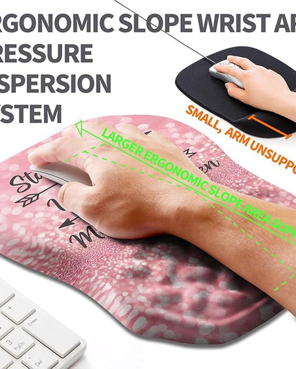 Ergonomic Slope Mouse Pad Wrist Support, Wrist Rest Mousepad for Carpal Tunnel Pain Relief with Massage Bulge and Slow Rebound Memory Foam (12x8 inch, Pink Stay Positive)