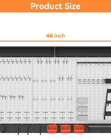 WALMANN 113 PCS Pegboard Wall Tool Organizer Kit with Pegboard Hooks, Bins, Pegboard Tools Storage System for Garage, Modular Peg Board, Tools Organizer Board with Hooks(Grey)