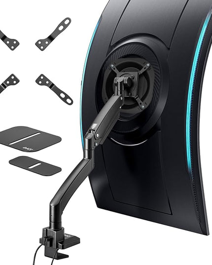AVLT Single 17"-57" Super Ultrawide Monitor Arm for Screens Up to 59.5 lbs, Premium Aluminum Desk Stand, Adjustable Pneumatic Height, Full Motion Swivel Tilt Rotation, USB-C & USB-A Ports, Black