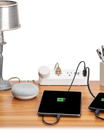Eaton Tripp Lite Series Desk Clamp Power Strip Surge Protector, 3-Outlets, USB-A & USB-C Charging Ports, 900 Joules, 8ft Braided Flat Extension Cord, Lifetime Manufacturer's Warranty (TLP308U20CLAMP)