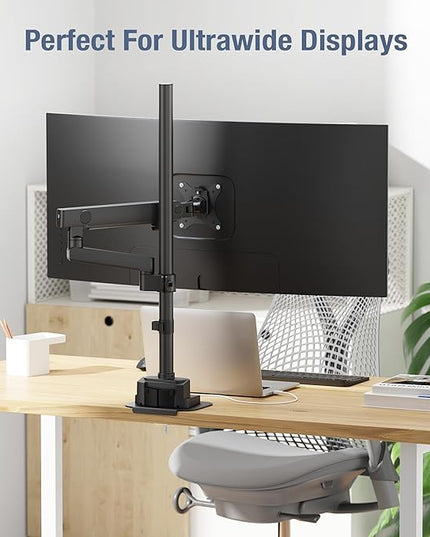 AVLT Single 40 Inch Monitor Arm Pole Top Mount With USB-C USB-A Ports-Black, Supports 26.4 lbs (12kg), Ultrawide screen fit, VESA Compatible, Tilt, Swivel, Rotate, Ergonomic adjustable height, Durable