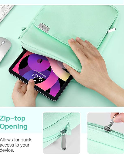 MoKo 9-11 Inch Tablet Sleeve Bag Handle Carrying Case with Shoulder Strap Fits New 11-inch iPad Pro M4/iPad Air M2, iPad 10th 10.9, i-Pad 9/8/7th 10.2, iPad Air 5/4th 10.9, Tab S8/S9 11, Mint Green