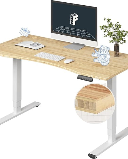 FlexiSpot E6 Bamboo 3-Stage Dual Motor Electric Standing Desk 55 x 28 Sit Stand Up Desk, Holds 220 lbs, Adjustable Height w/ Memory Presets, Solid Bamboo Curved Desktop & White Frame, Ships in 2 Boxes