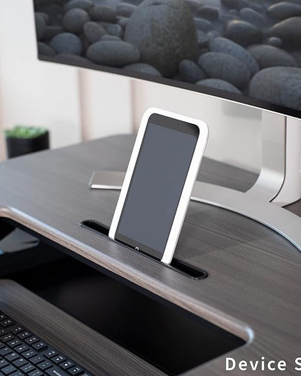 VIVO 36 inch Height Adjustable Stand Up Desk Converter, V Series, Quick Sit to Stand Tabletop Dual Monitor Riser Workstation, Gray Top, Black Frame, DESK-V000VG