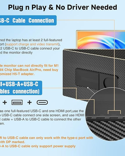KEFEYA Laptop Screen Extender 15.6", FHD 1080P Portable Triple Monitor for Laptops 13-17.3", 120% sRGB 235° Rotation Detachable Laptop Monitor Extender for Windows/Mac/Dex/Chrome/Surface, Plug n Play