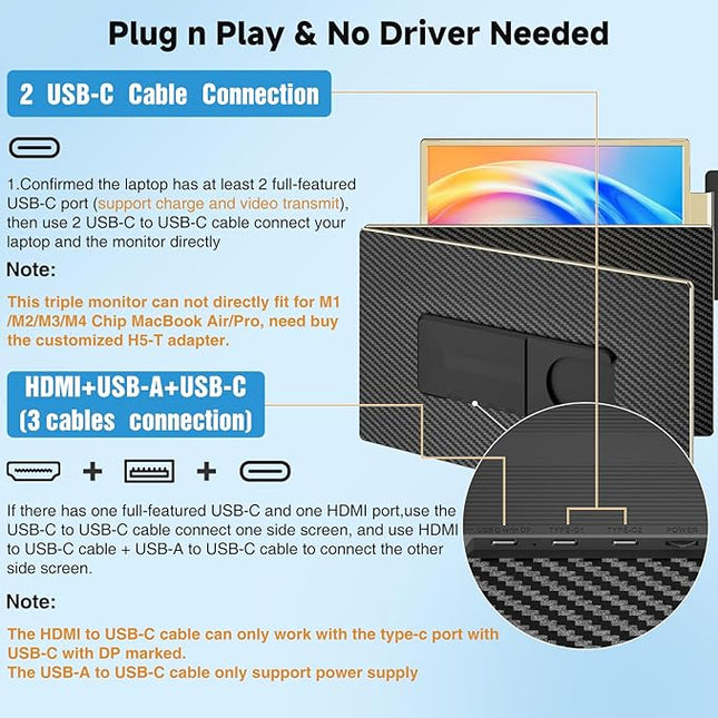 KEFEYA Laptop Screen Extender 15.6", FHD 1080P Portable Triple Monitor for Laptops 13-17.3", 120% sRGB 235° Rotation Detachable Laptop Monitor Extender for Windows/Mac/Dex/Chrome/Surface, Plug n Play