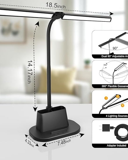 LED Desk Lamp, Eye-Caring Desk Light with Organized Base, 5 Color Modes & 5 Level Brightness, Adjustable Flexible Gooseneck Touch Lamp, Small Desk Lamp for Home Office, College Dorm Room Essentials