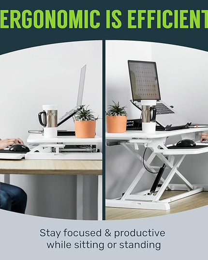TechOrbits Standing Desk Converter - 42 Inch Adjustable Sit to Stand Up Desk Workstation, MDF Wood, Ergonomic Desk Riser with Keyboard Tray, Desktop Riser for Home Office Computer Laptop, Black 42"
