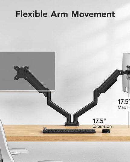 HUANUO Dual Monitor Mount for 2 Monitors up to 32 inches, Each Arm Holds Max 22lbs, Dual Monitor Stand with Advanced System, Height-Adjustable/Tilt/Swivel/Rotate, VESA Standard 75mm or 100mm