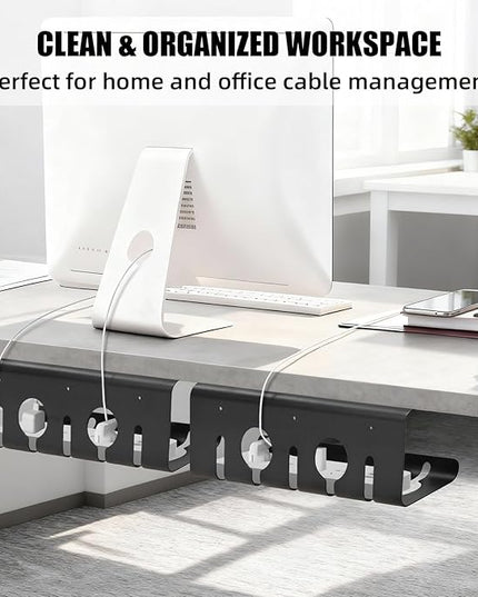 2 Pack Under Desk Cable Management Tray, 16.5" L x 4.7" W x 6.8" H, Wire Organizer for Power Strip, Tape Mount or Screw Mount, Easy Install Cord Raceway for Desk & Home