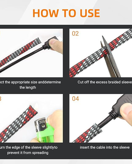 Braided Expandable Cable Sleeve, 25ft PP Cotton and PET Braided Cable Management, Flexible Mesh Wire Loom and Cable Protector for TV, Computer, Home Theater, Automotive (Red Grey White, 5/16")