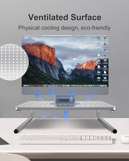 suptek Monitor Stand Riser,Computer Monitor Laptop Stand Riser for Desk,Vented Metal Platform Monitor Stand,4 inches Height Underneath Storage for Office,School Supplies(MST004S)