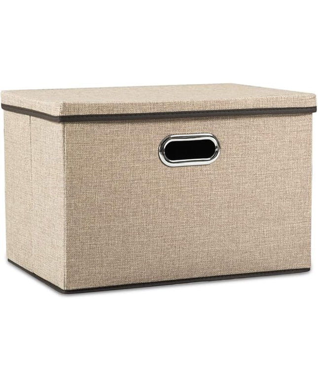 PRANDOM Large Collapsible Storage Bins with Lids [1-Pack] Jute Fabric Foldable Storage Boxes Organizer Containers Baskets Cube with Cover for Home Bedroom Closet Office Nursery (17.7x11.8x11.8)
