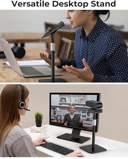 Desktop Microphone Stand with 180° Mic Clip, Height Adjustable Table Mic Stand with Metal 5/8" and 1/4'' Screw Adapter for Blue Yeti, Snowball Spark & Other Microphone Device